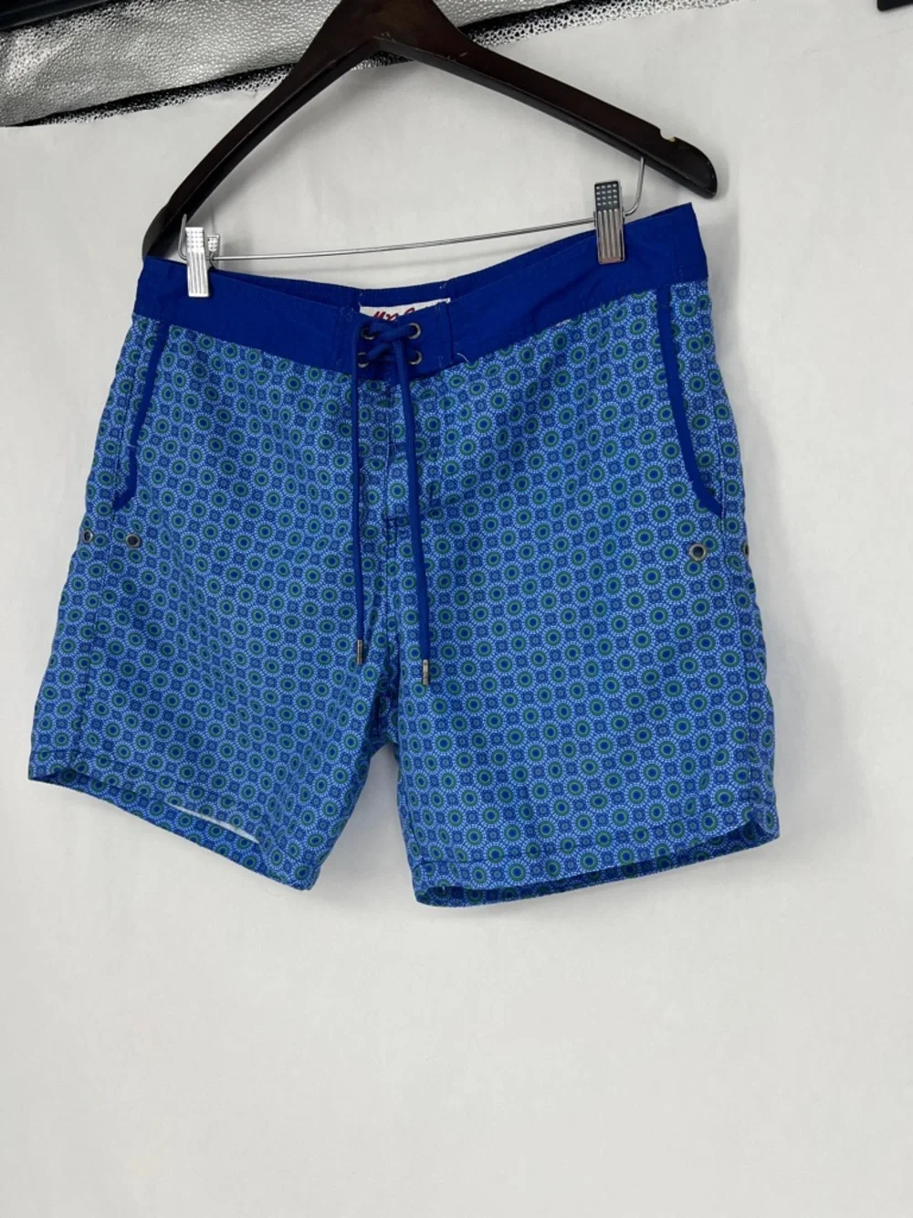 Mr. Swim Blue and Green Geometric Board Shorts